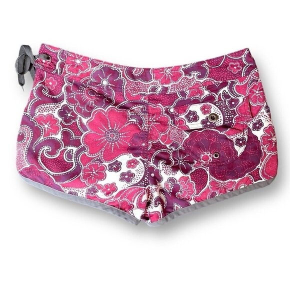 Patagonia Womens Shortie Boardie Board Shorts Sz 4 Pink Gray Floral Nylon Surf - Picture 3 of 6